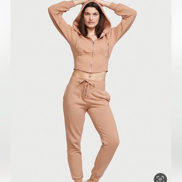 Victoria's Secret Cotton Fleece Lace Up High Waist Joggers pants Xlarge - Picture 3 of 7